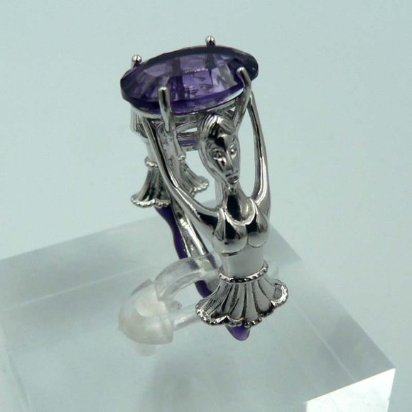 Sz 9 Genuine Ballet Dance Inspired Amethyst (Ovl) Ring - Picture 3 of 5
